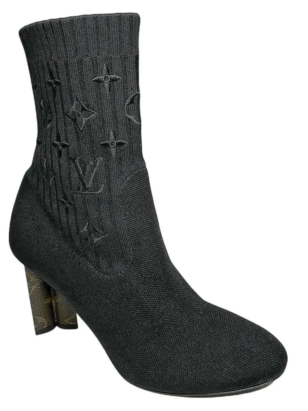 Louis Vuitton Silhouette Sock Ankle Boots Monogram Heel Logo Knit EU 36.5 US 6.5